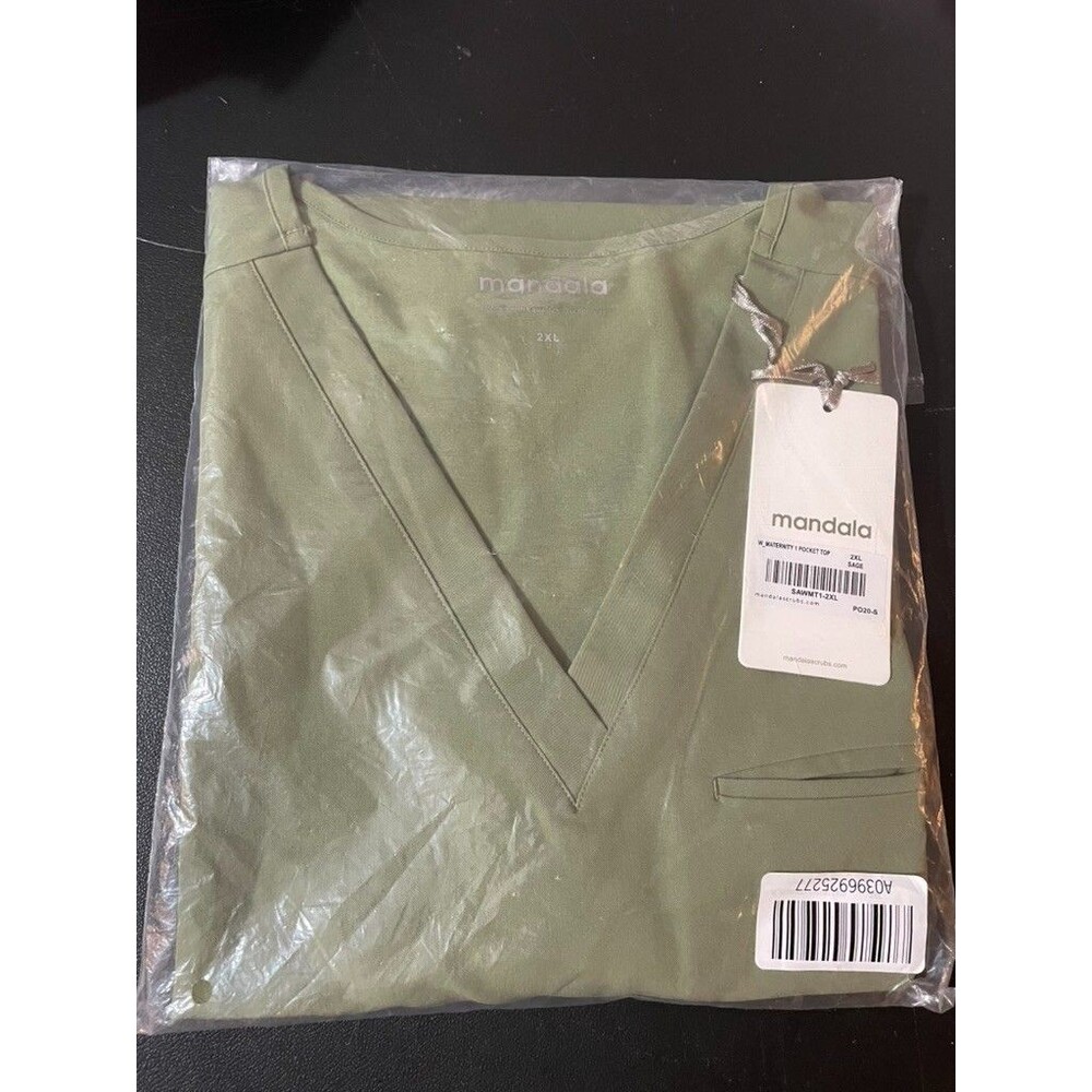 Mandala Womens Maternity 2XL SAGE Short Sleeve V Neck 1 Pocket Scrub Top NWT